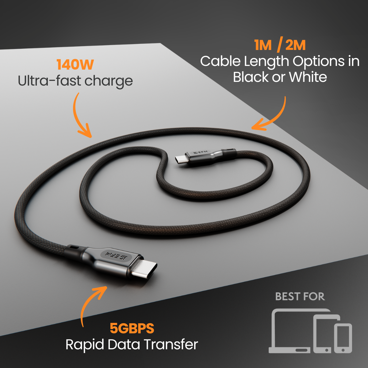 140W Pro Power and Data USB-C Cable - With 1M Braided Cable
