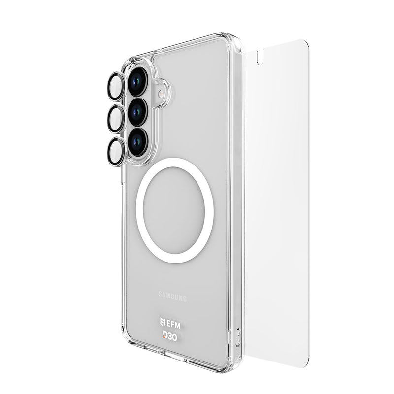 Clear phone case with brand logo on a white background