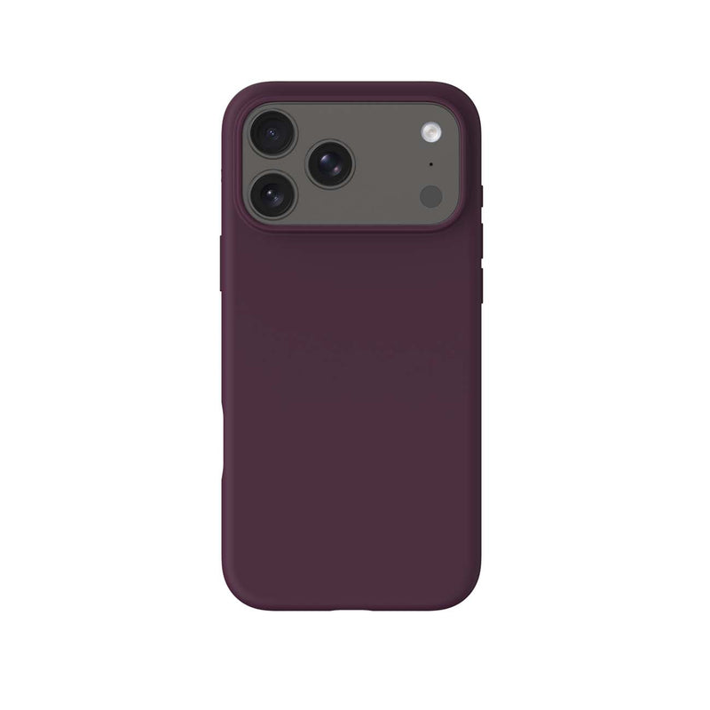 A dark plum purple phone case shown from the back, fitted on a smartphone with a black camera module, isolated on a solid white background.