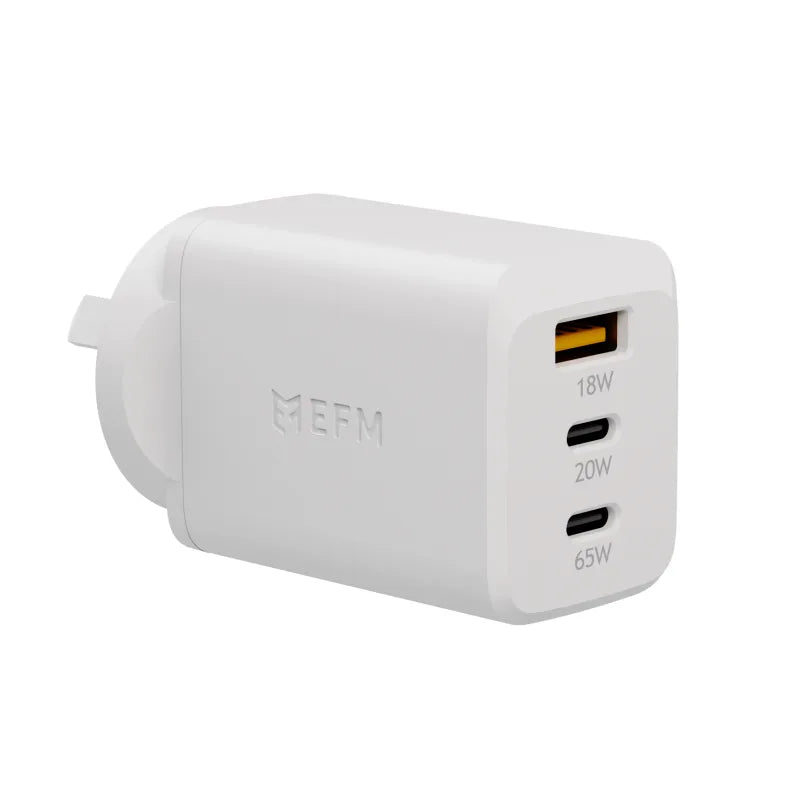 EFM ECO 65W Triple Port Wall Charger - With GaN, Power Delivery and PPS - White