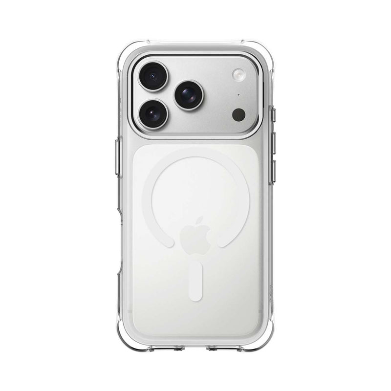 Clear phone case with MagSafe ring on a white background