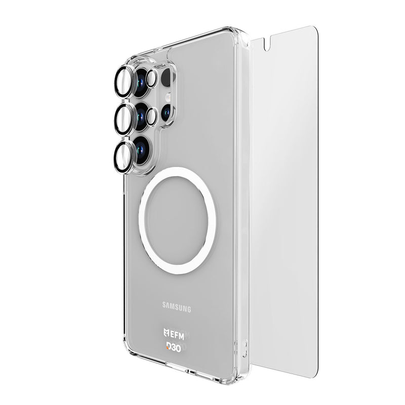 Samsung phone case with screen protector on a white background