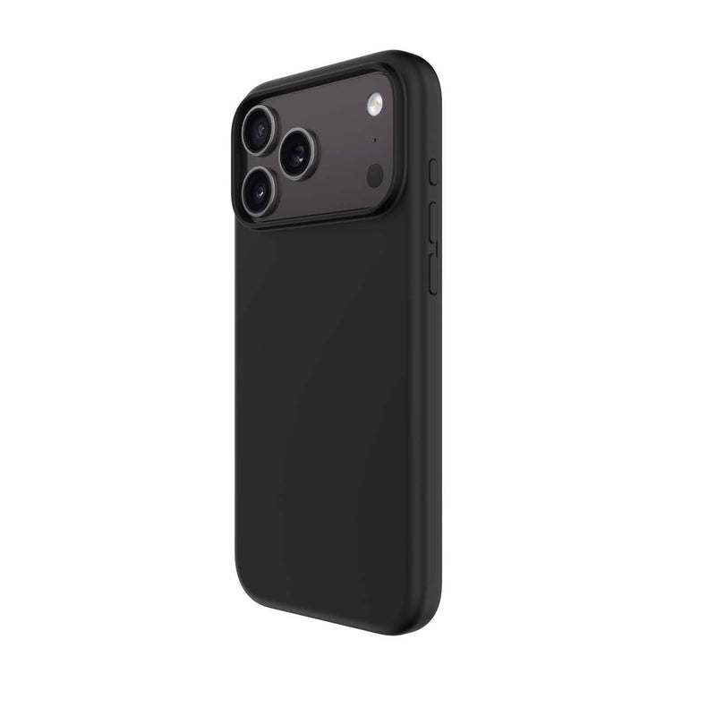 A black protective phone case with a raised camera bumper, shown on a black smartphone against a solid white background.
