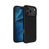 A black protective phone case shown from both the front and back angles, fitted on a smartphone with a blue screen, set against a plain white background.