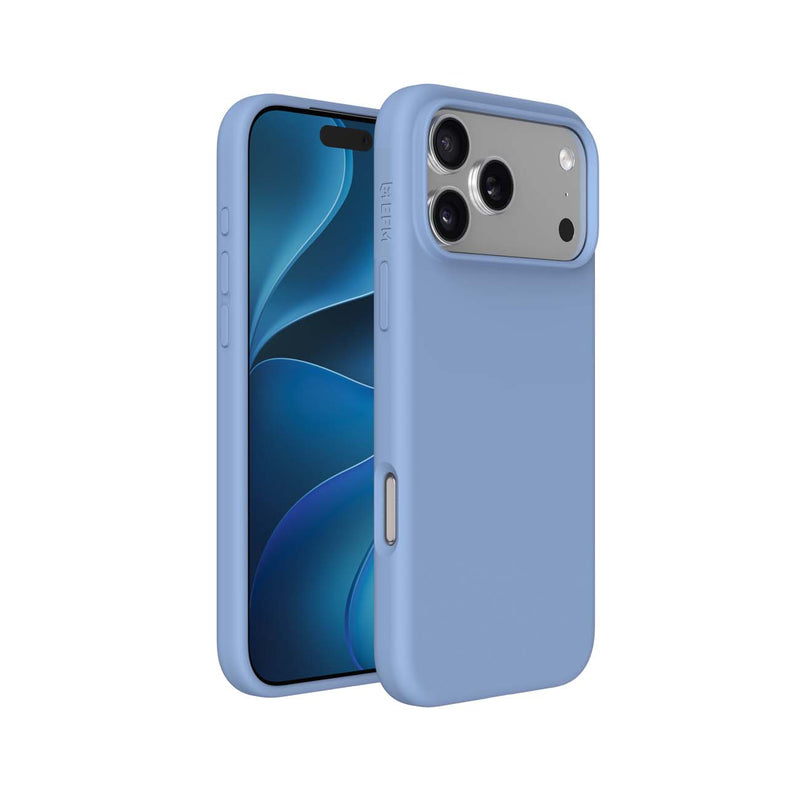 A light blue protective phone case shown from both the front and back angles on a white background.