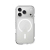A clear protective phone case with a white MagSafe ring on the back, shown on a silver iPhone against a plain white background.