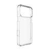 A clear, transparent phone case shown from a side angle on a solid white background.
