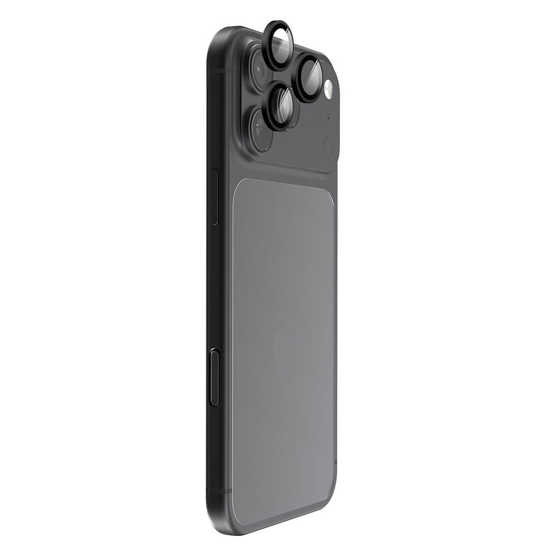 A black protective phone case with a large frosted back panel and raised camera cutouts, shown on a clean white background.