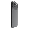A black phone with a large rectangular magnetic charging area on the back, shown on a smartphone with three camera lenses. The case is displayed at a three-quarter angle against a solid white background.