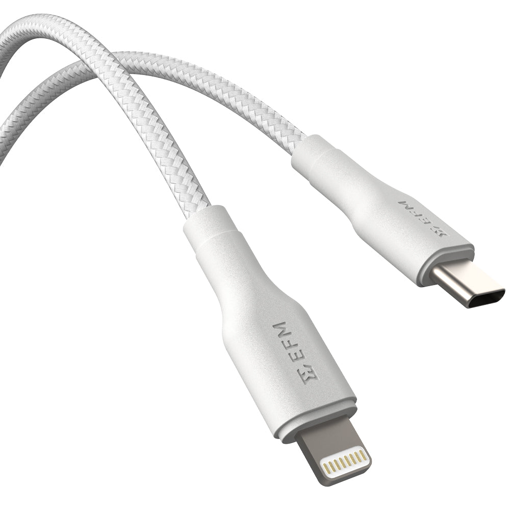 EFM USB-C to Lightning Braided Power and Data 1M Cable - EFCAS1U991WHI-1