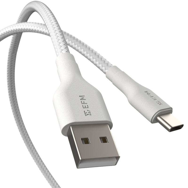 EFM USB-A to USB-C Braided Power and Data 1M Cable - EFCAS1U992WHI-1