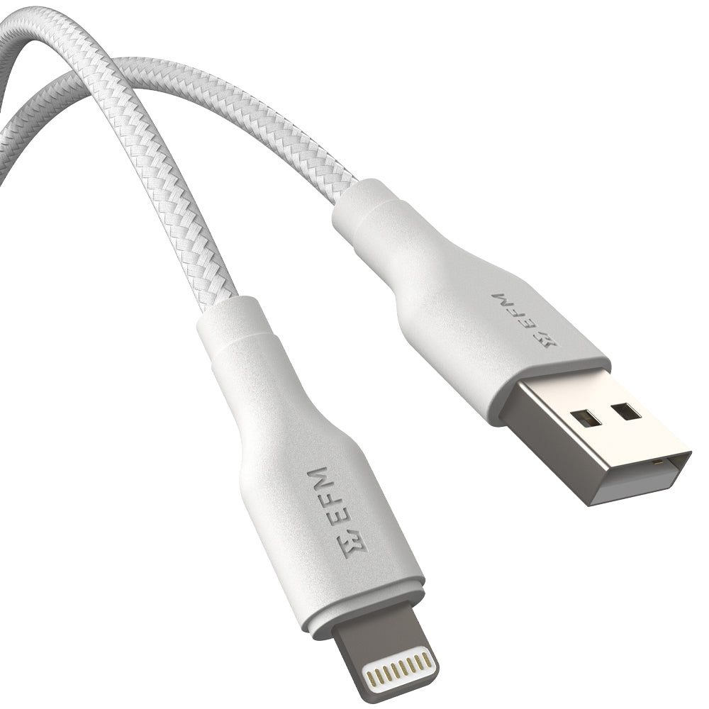 EFM USB-A to Lightning Braided Power and Data 1M Cable - EFCAS1U993WHI-1